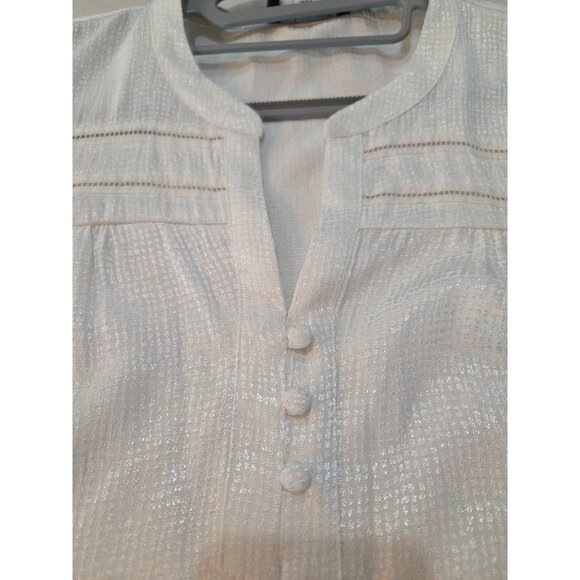 NWT! Karl Lagerfeld Blouse Shimmer Textured Medium White Button Professional - Picture 2 of 12